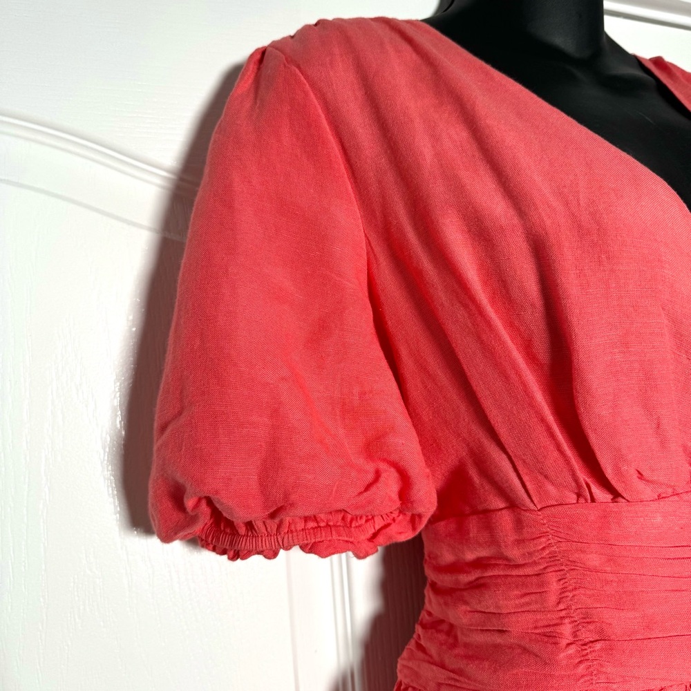 Anthropologie Katerina Button Front Puff Sleeve Mini Dress Coral Size M NWT - Picture 7 of 12